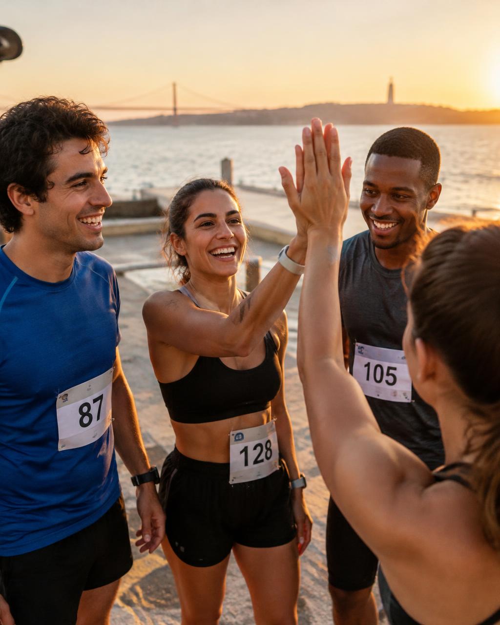 Atletas a celebrar após um evento desportivo